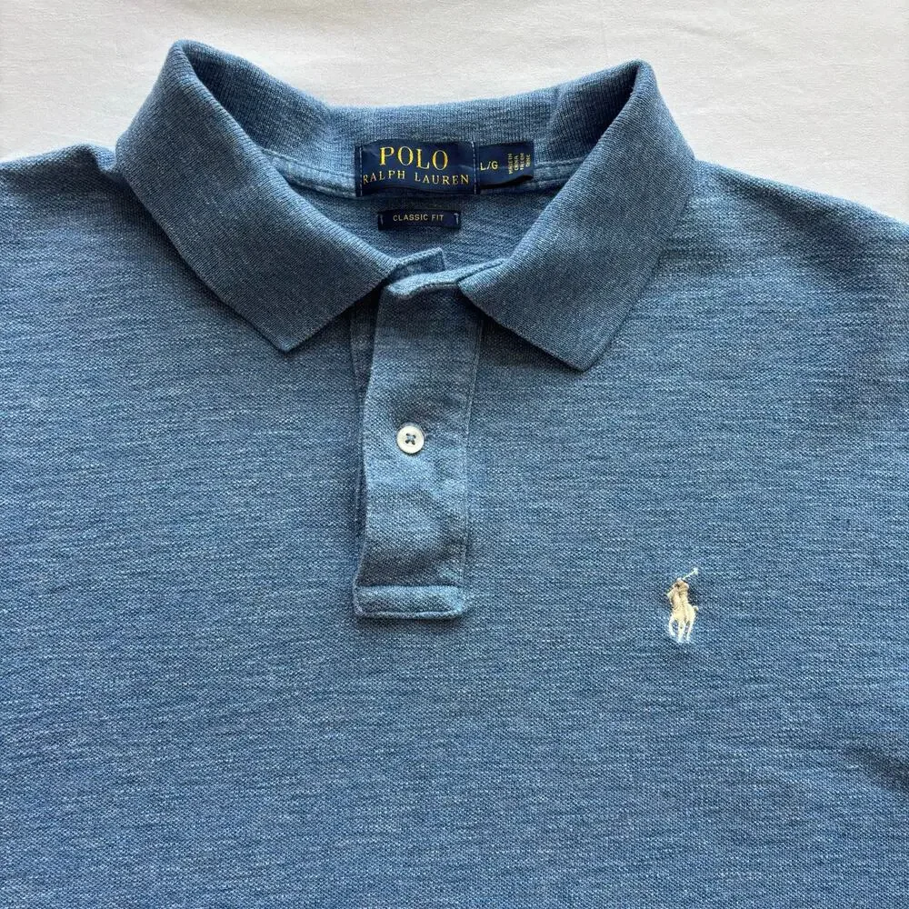 Ralph Lauren Polo Shirt Mens L Blue Classic Fit Pony Logo Cotton Short Sleeve